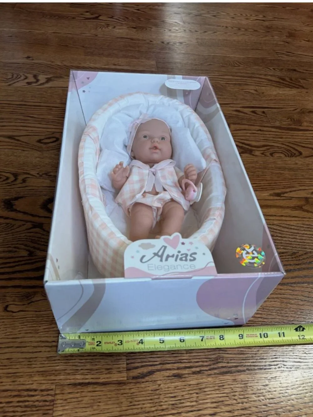 Arias Elegance Baby Doll In Carrier Made In Spain Full Vinyl Body Pacifier -New!